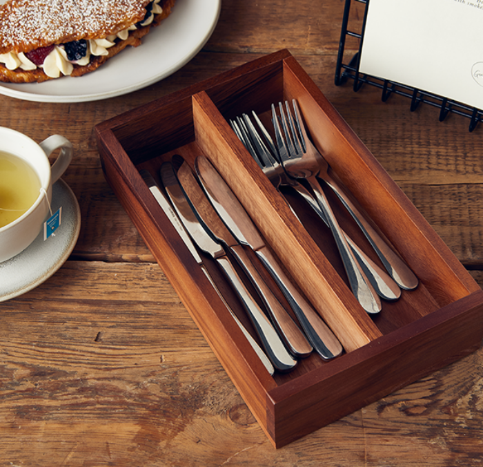 Genware Acacia Wood 2 Compartment Cutlery Tray