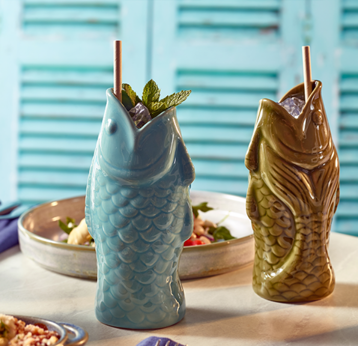 Genware Blue Fish Tiki Mug 380Ml