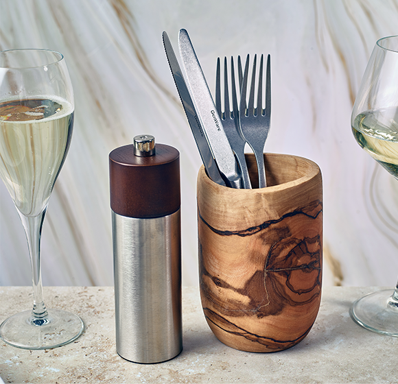 Genware Hackney salt and pepper grinder in a styled setting