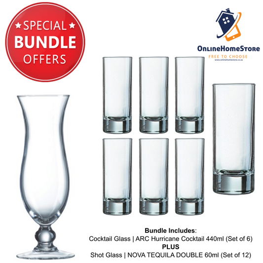 Bundle offer - ARC Hurricane Cocktail Glass 440ml & Tequila Double Shot Glass 60ml