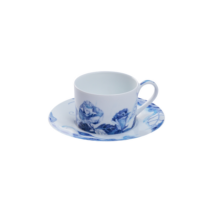 JENNA CLIFFORD - Peacock Sapphire Garden Cup & Saucer Set of 4