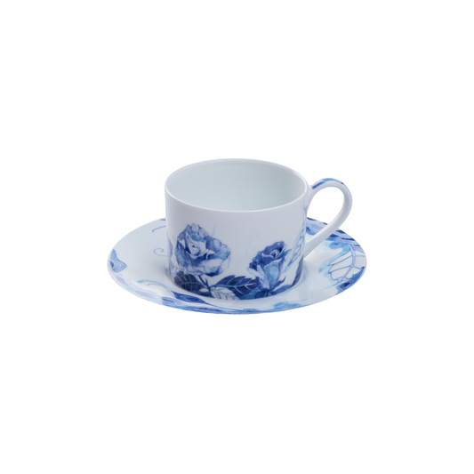 JENNA CLIFFORD - Peacock Sapphire Garden Cup & Saucer Set of 4