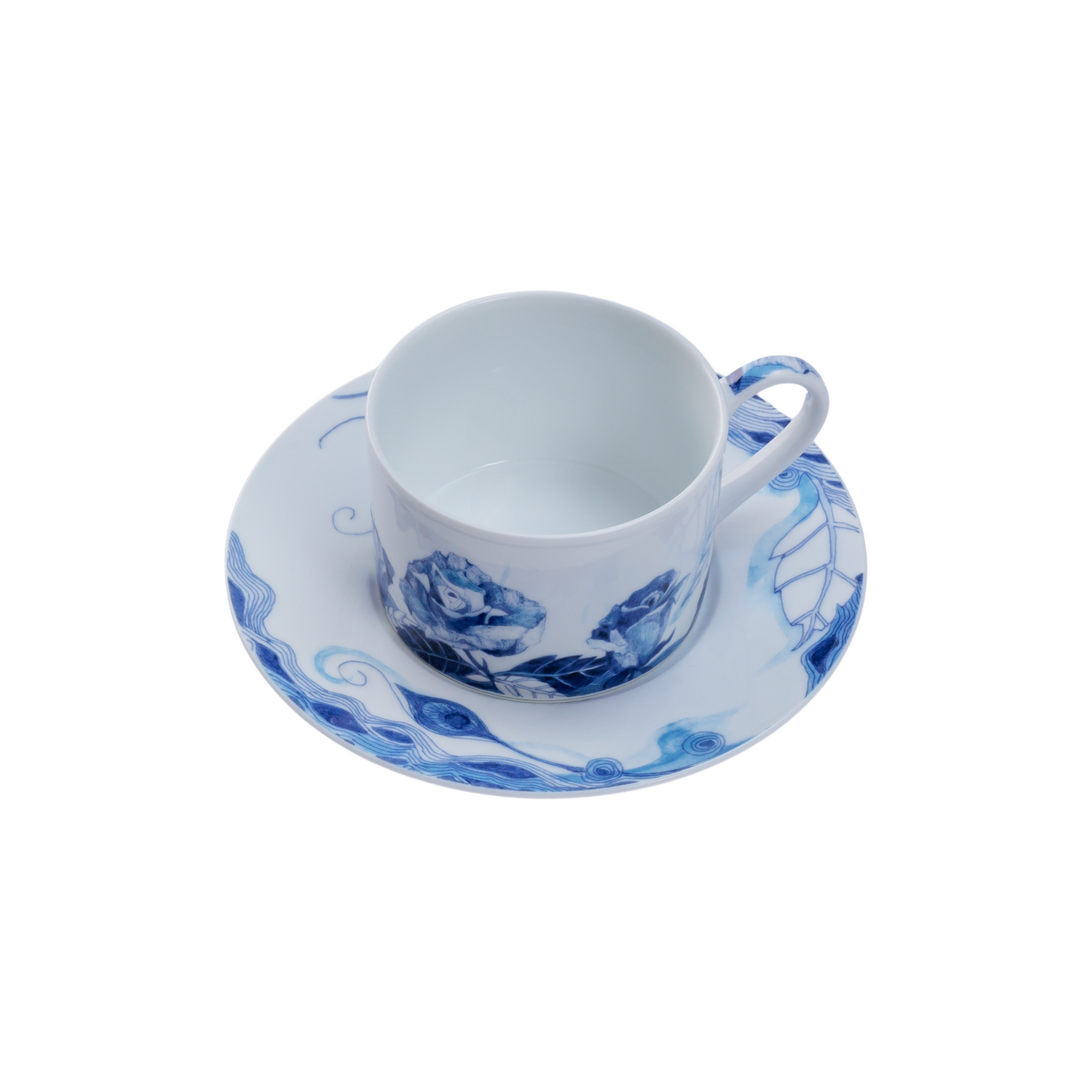 JENNA CLIFFORD - Peacock Sapphire Garden Cup & Saucer Set of 4
