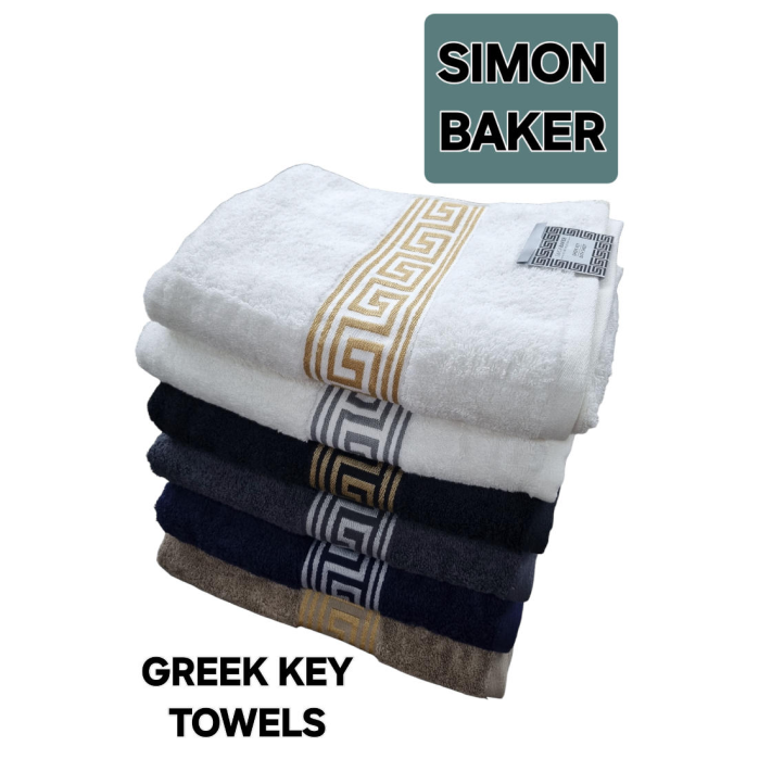 Simon Baker - Greek Key Bath Sheets 600 GMS (Various Colours) - 90cm x 150cm