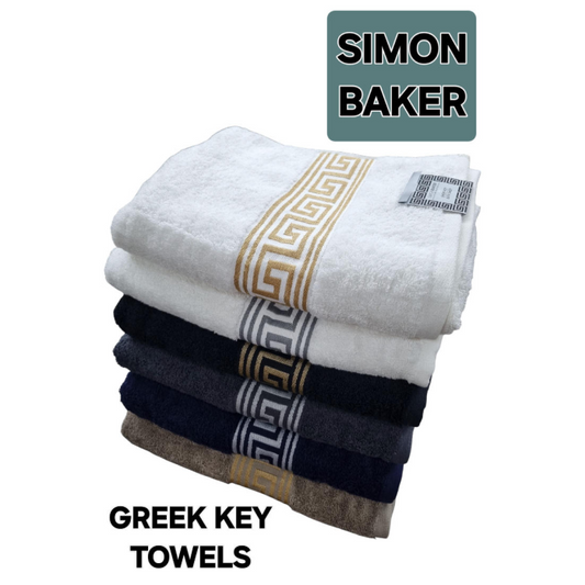 Simon Baker - Greek Key Bath Sheets 600 GMS (Various Colours) - 90cm x 150cm