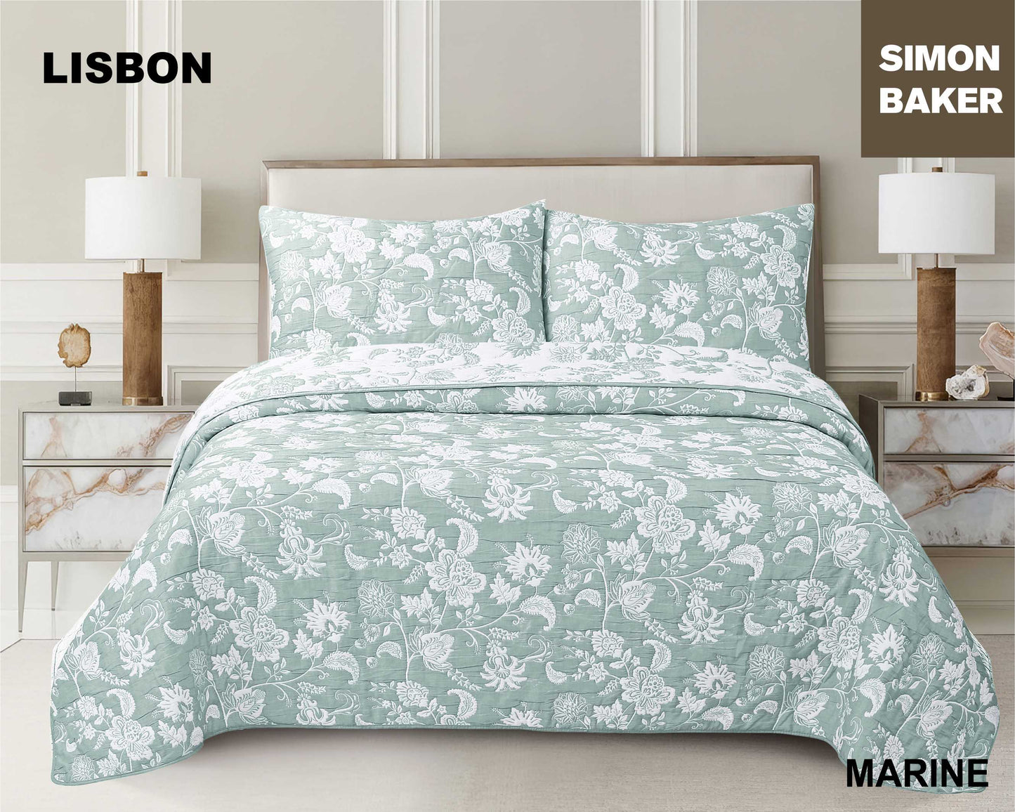 Simon Baker - Lisbon Jacquard Bedspread - Marine (Various Sizes)
