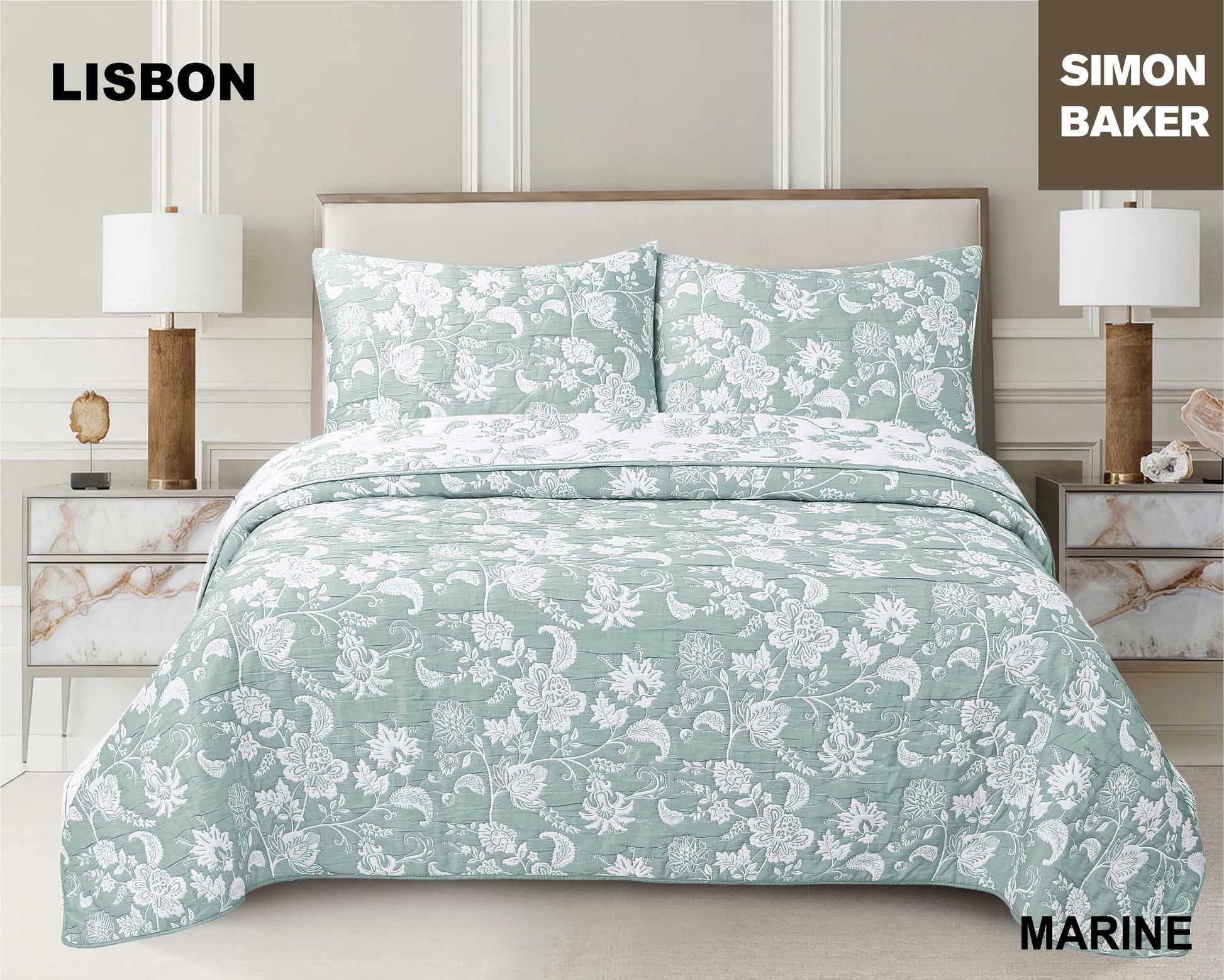Simon Baker - Lisbon Jacquard Bedspread - Marine (Various Sizes)