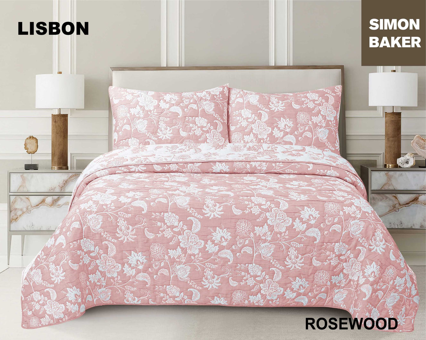 Simon Baker - Lisbon Jacquard Bedspread - Rose Wood (Various Sizes)