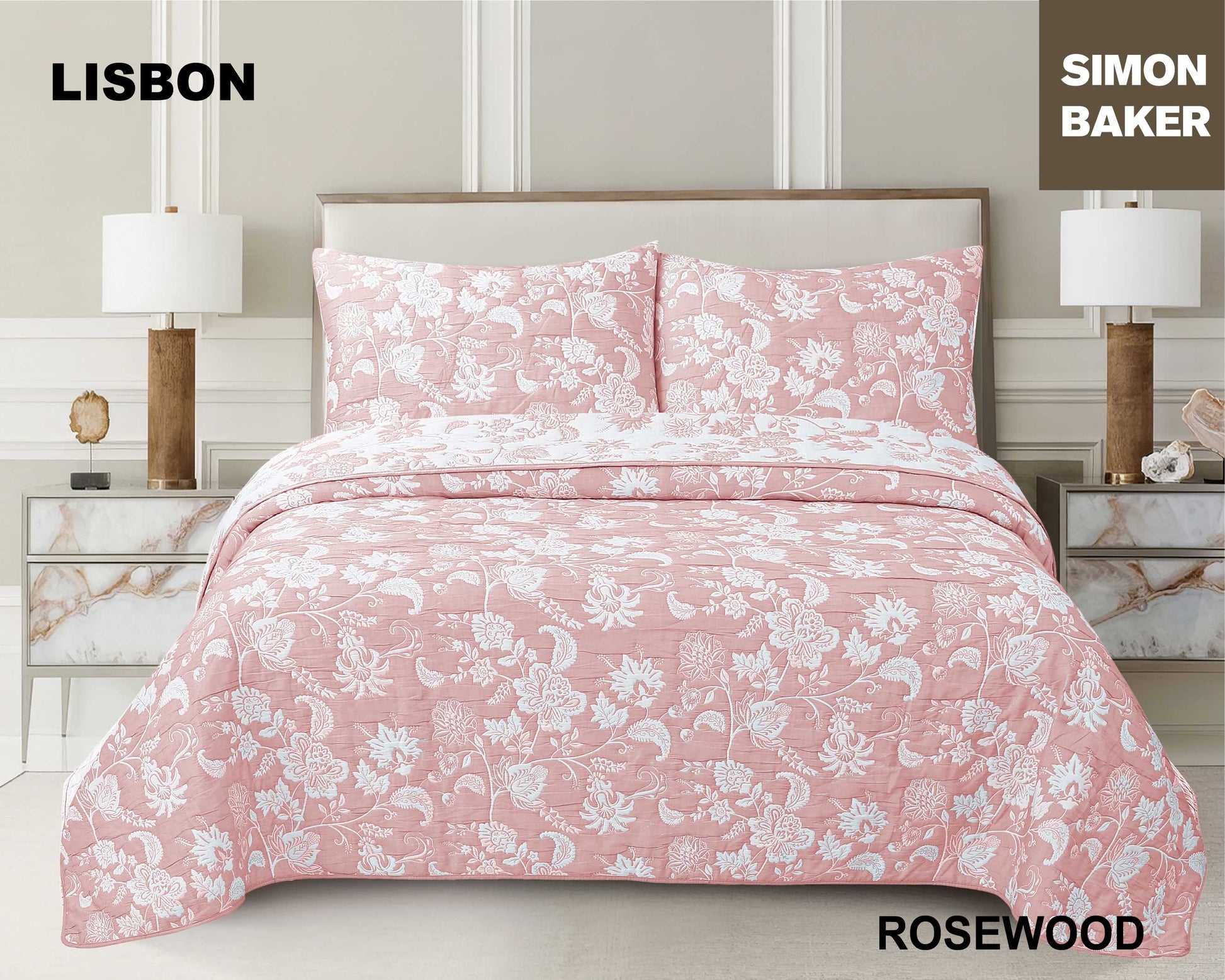Simon Baker - Lisbon Jacquard Bedspread - Rose Wood (Various Sizes)