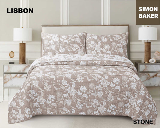 Simon Baker - Lisbon Jacquard Bedspread - Stone (Various Sizes)