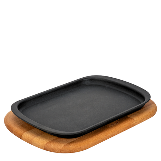 Lava Rectangular Cast Iron Plate With Wooden Base 32x20cm 