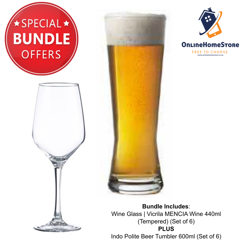 Bundle Offer - VIC Mencia Wine Glass 440ml & Indo Polite Beer Glass 600ml