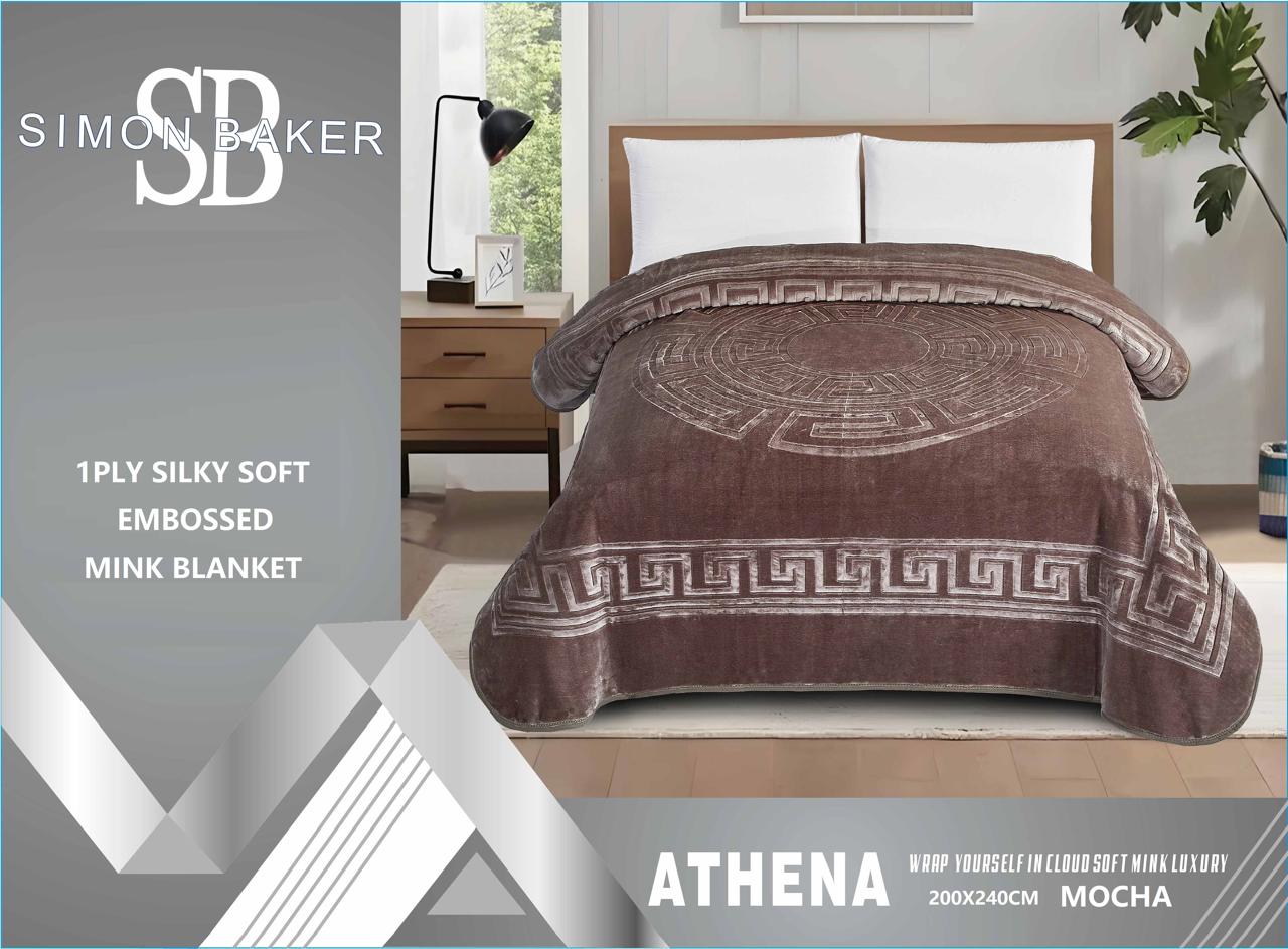 Simon Baker - Athena Blankets 1 PLY Silky Soft Embossed Mink Blanket - Mocha