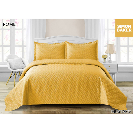 Simon Baker - Rome Quilted Bedspread - Mustard (Various Sizes)