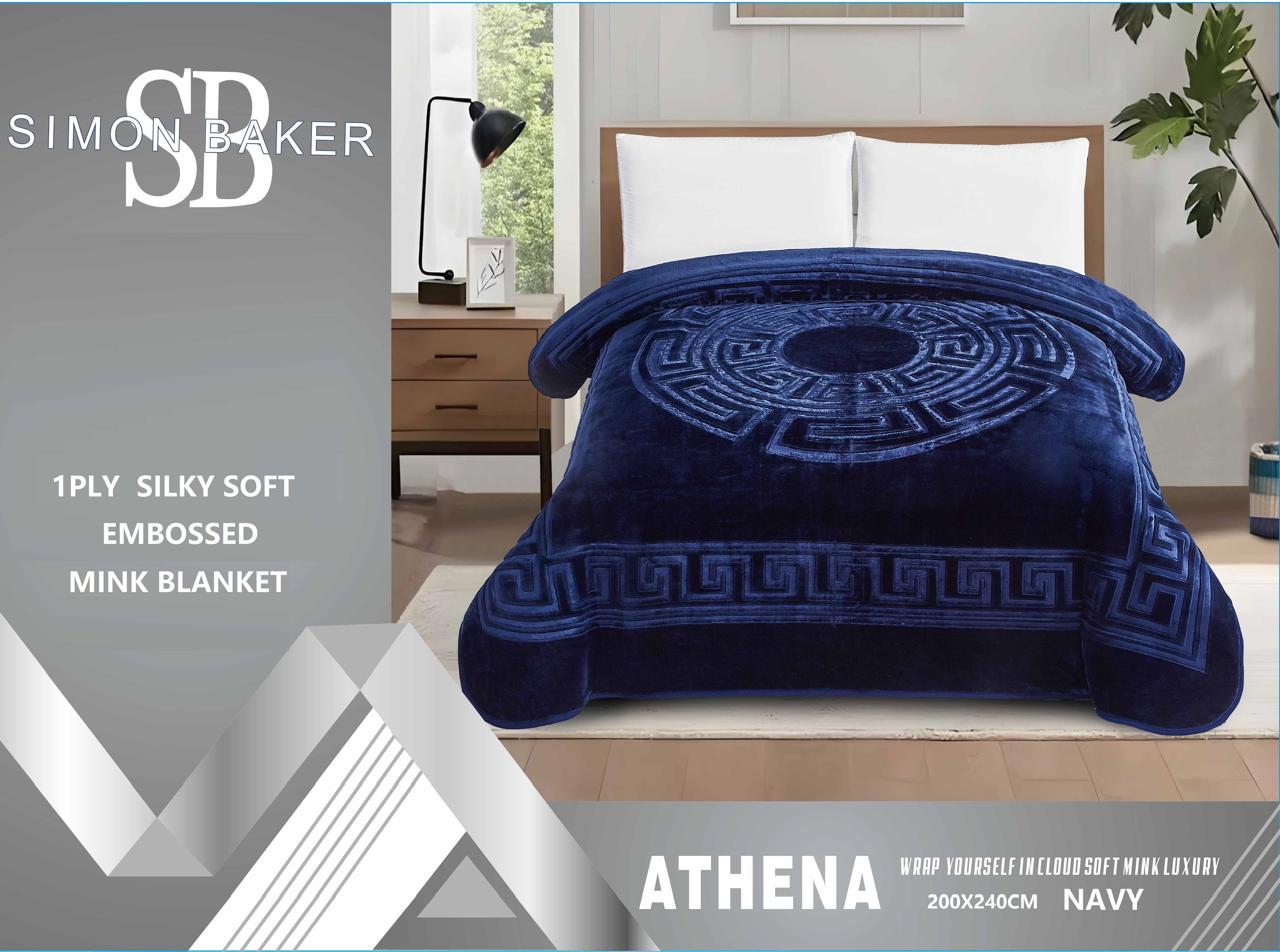 Simon Baker - Athena Blankets 1 PLY Silky Soft Embossed Mink Blanket - Navy