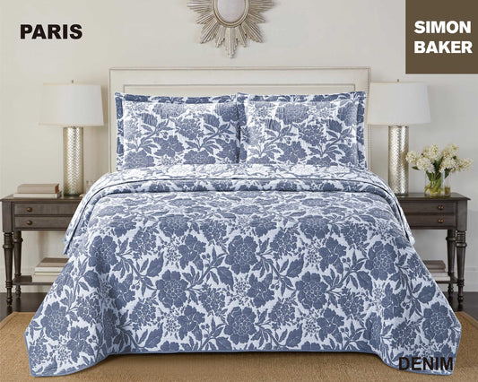 Simon Baker - Paris Jacquard Bedspread - Denim (Various Sizes)