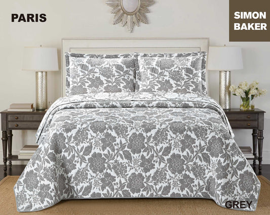 Simon Baker - Paris Jacquard Bedspread - Grey (Various Sizes)
