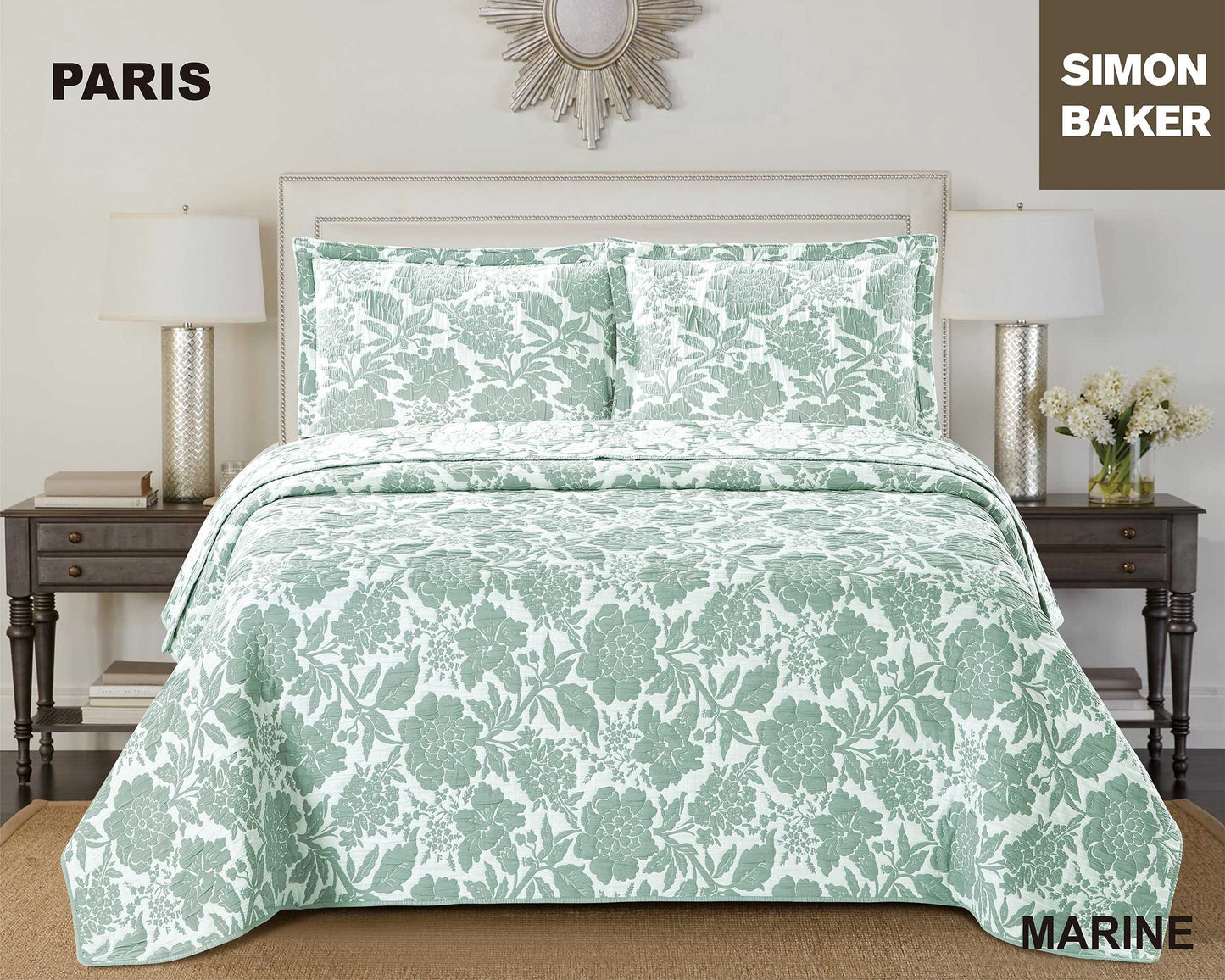 Simon Baker - Paris Jacquard Bedspread - Marine (Various Sizes)