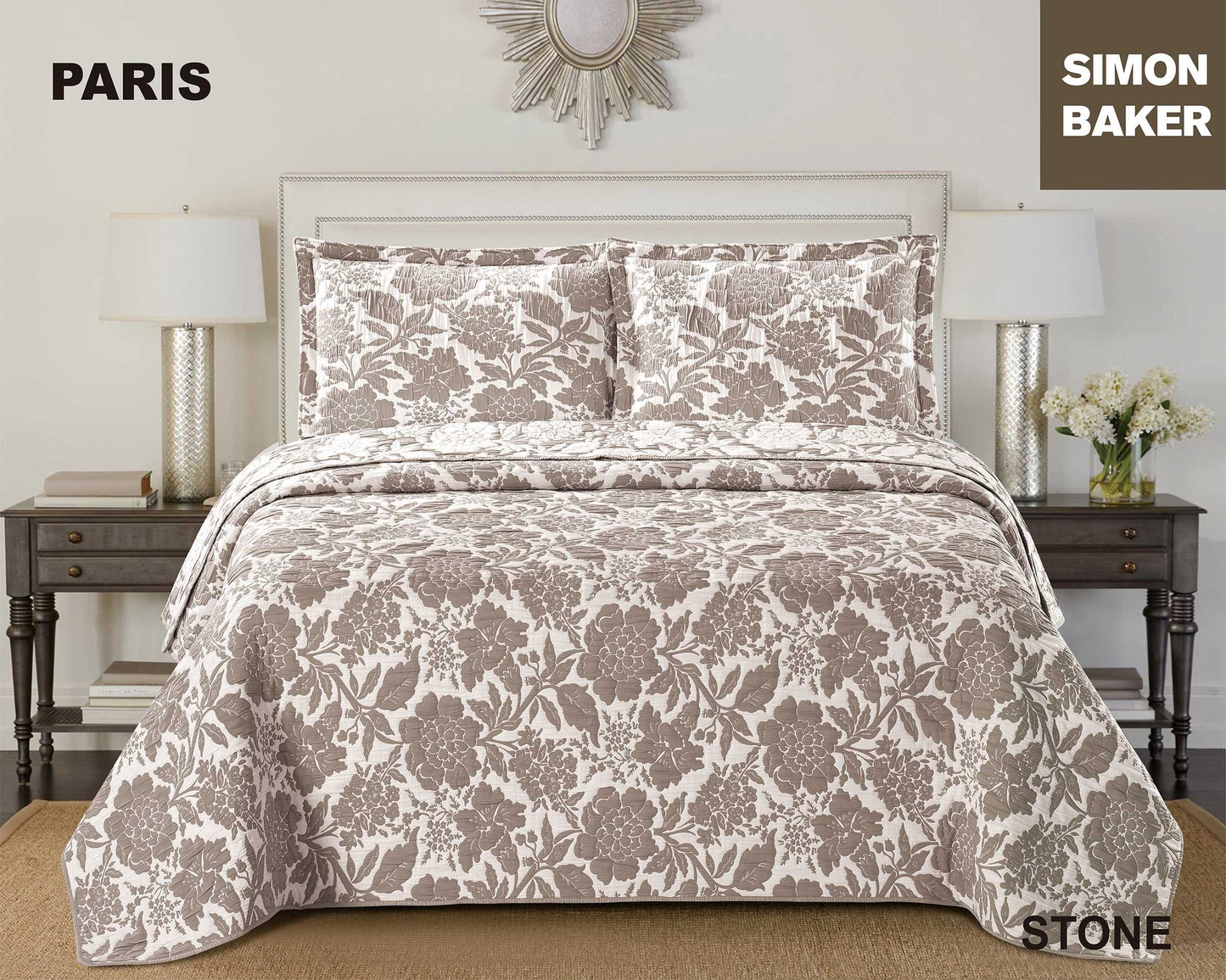 Simon Baker - Paris Jacquard Bedspread - Stone (Various Sizes)