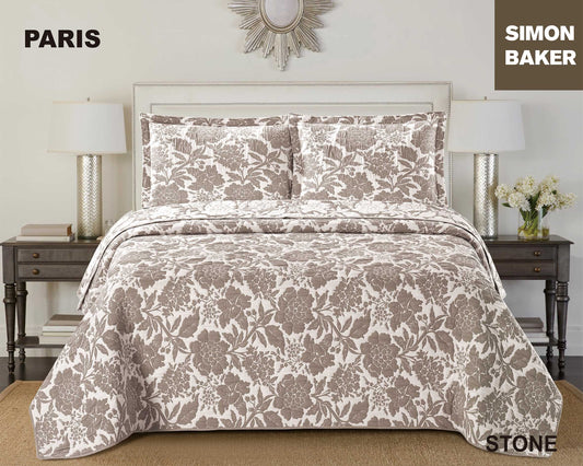 Simon Baker - Paris Jacquard Bedspread - Stone (Various Sizes)