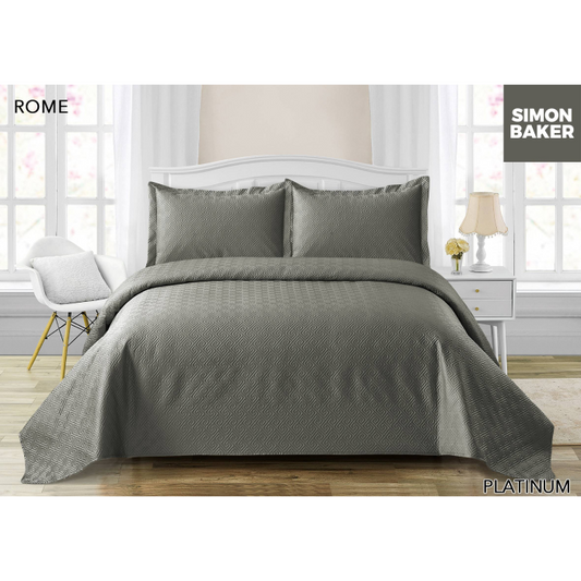 Simon Baker - Rome Quilted Bedspread - Platinum (Various Sizes)