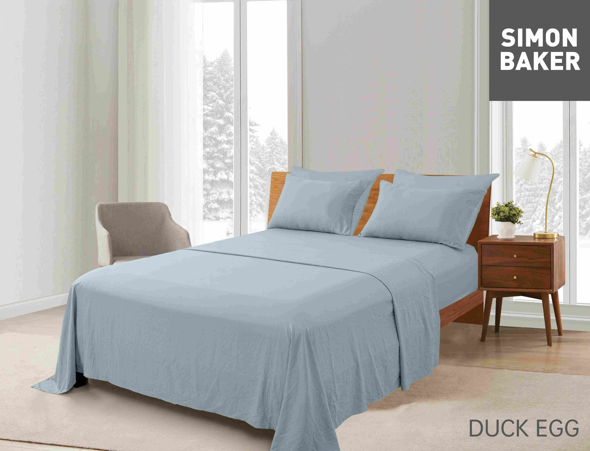 Simon Baker - Vintage washed Sheet Set - Duck Egg (Various Sizes)