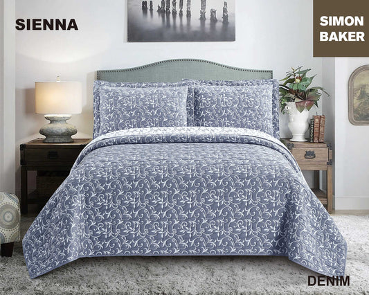Simon Baker - Sienna Jacquard Bedspread - Denim (Various Sizes)