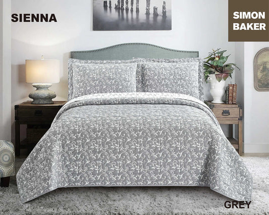 Simon Baker - Sienna Jacquard Bedspread - Grey (Various Sizes)