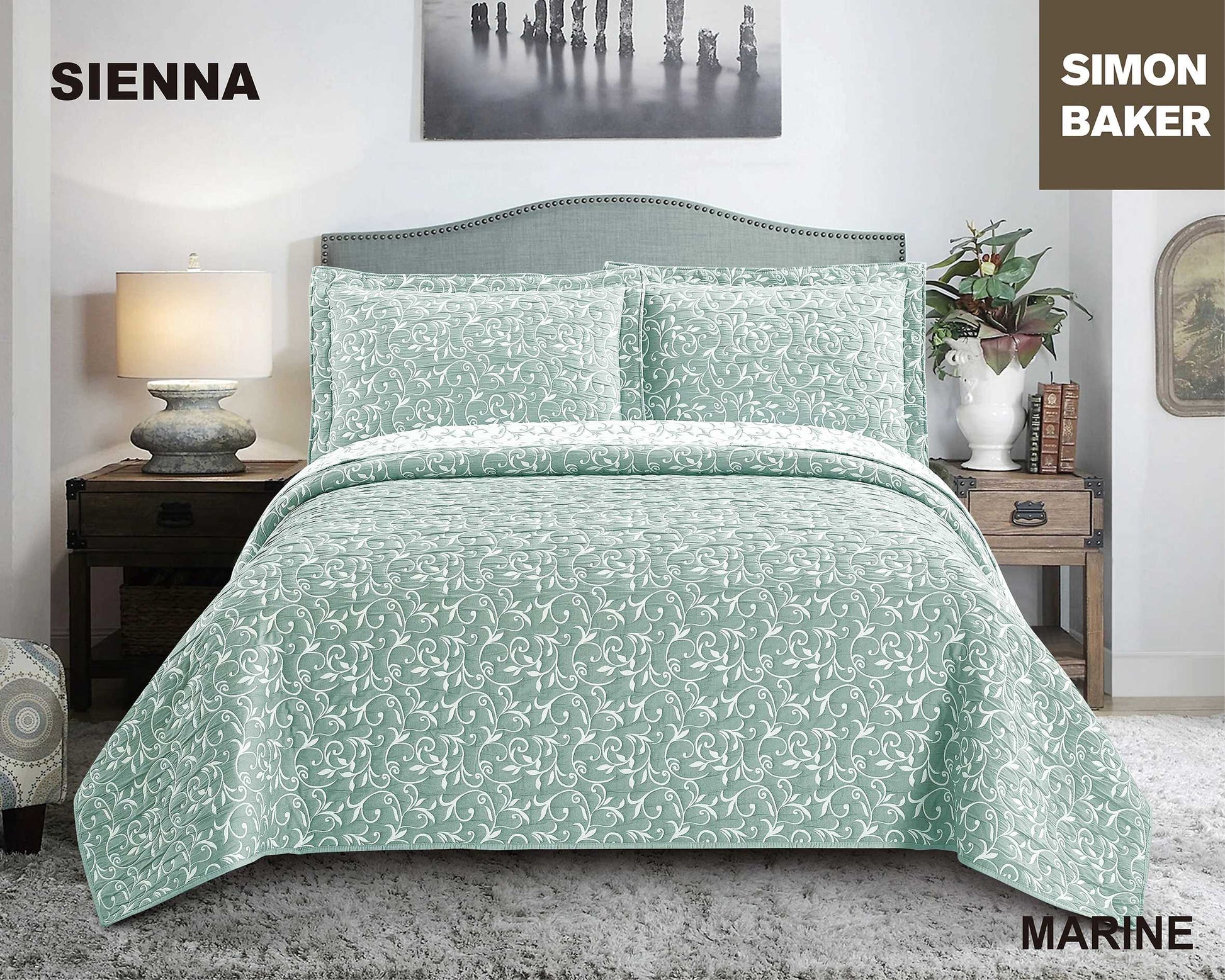 Simon Baker - Sienna Jacquard Bedspread - Marine (Various Sizes)