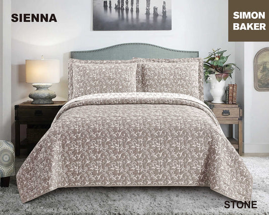 Simon Baker - Sienna Jacquard Bedspread - Stone (Various Sizes)