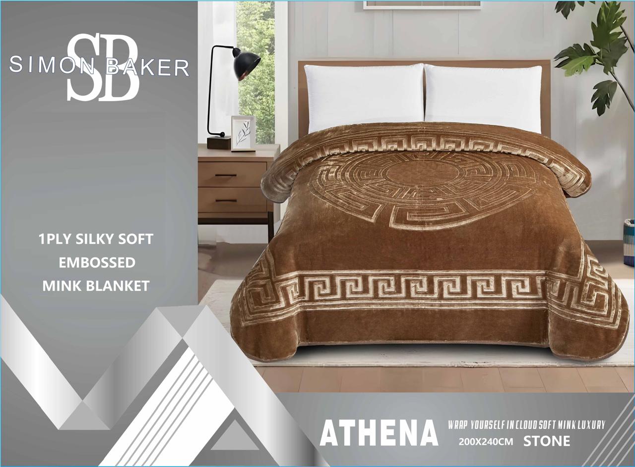 Simon Baker - Athena Blankets 1 PLY Silky Soft Embossed Mink Blanket - Stone