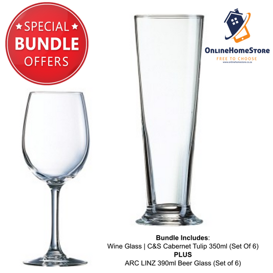 Bundle Offer - C&S Cabernet Tulip Wine Glass 350ml & ARC Linz Beer Glass 390ml