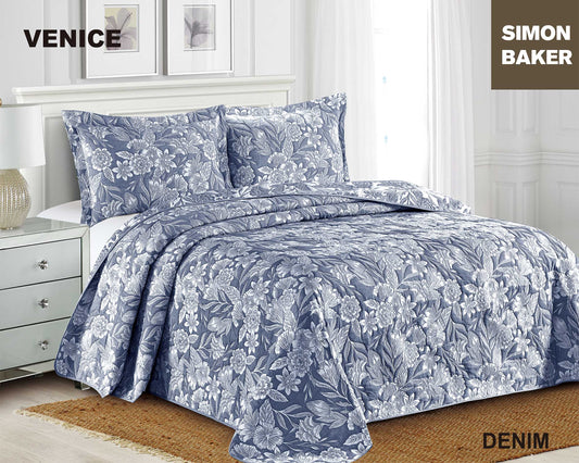 Simon Baker - Venice Jacquard Bedspread - Denim (Various Sizes)