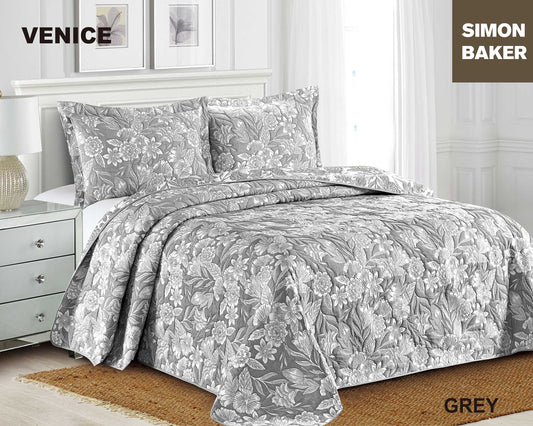 Simon Baker - Venice Jacquard Bedspread - Grey (Various Sizes)