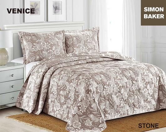 Simon Baker - Venice Jacquard Bedspread - Stone (Various Sizes)