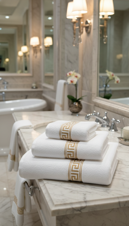 Simon Baker - Greek Key Bath Towels 600 GMS (Various Colours) - 70cm x 130cm