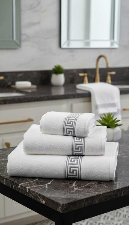 Simon Baker - Greek Key Hand Towels 600 GMS (Various Colours) - 50cm x 90cm