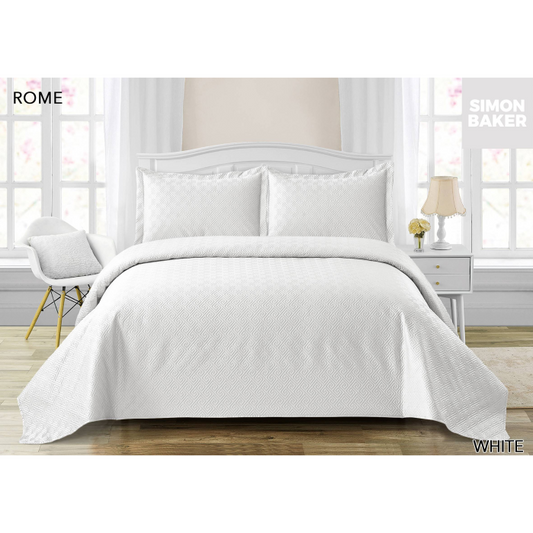 Simon Baker - Rome Quilted Bedspread - White (Various Sizes)