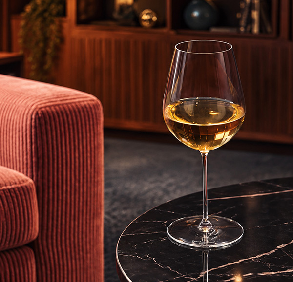 Chef & Sommelier Galea wine glass in a lounge setting
