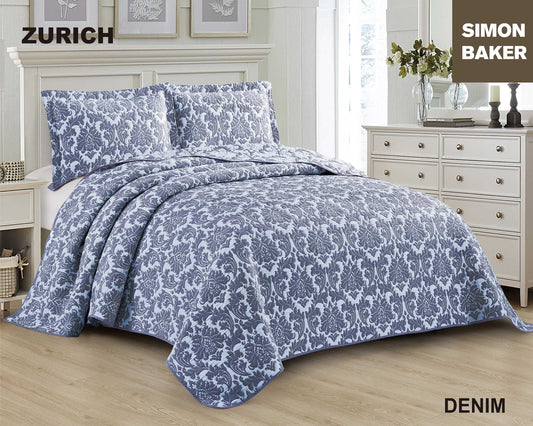 Simon Baker - Zurich Jacquard Bedspread - Denim (Various Sizes)