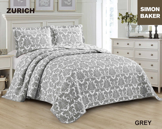 Simon Baker - Zurich Jacquard Bedspread - Grey (Various Sizes)