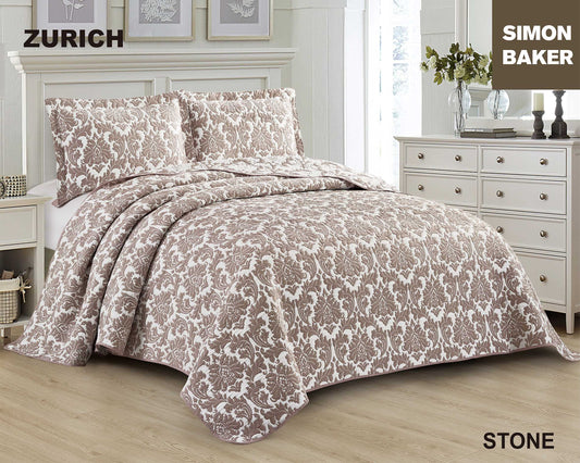 Simon Baker - Zurich Jacquard Bedspread - Stone (Various Sizes)