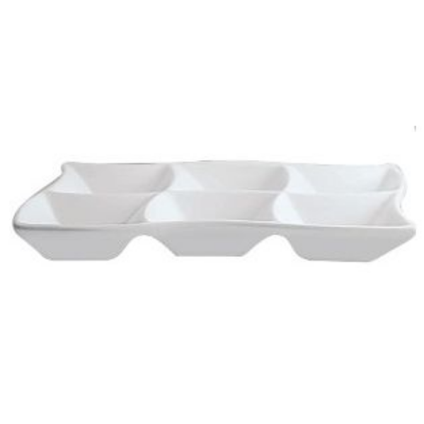 Dinnerware | 6 Division Nova Style Rectangular Wave Dish - 23cm