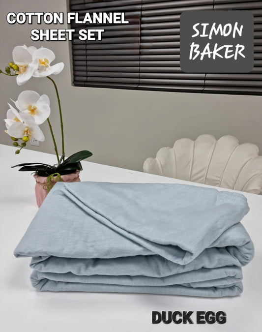 Simon Baker - Cotton Flannel Sheet Set - Duck Egg