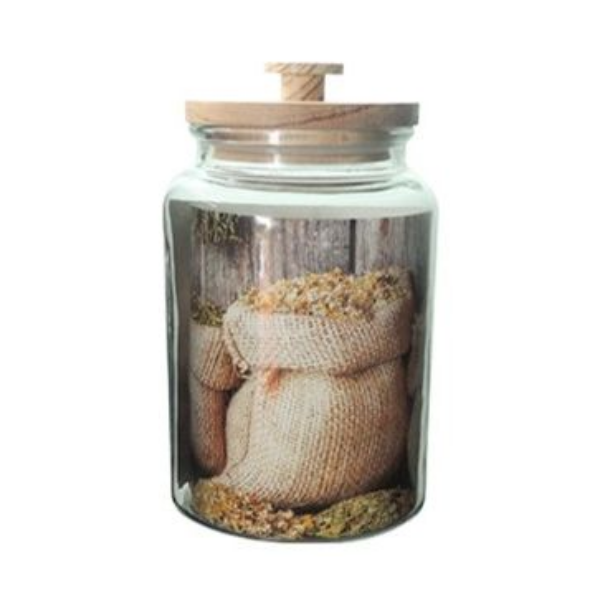 Glass Jar With Wooden Lid - 26cm(H) x 12cm(W) 3.5L