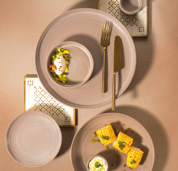 top-down Granite Beige table setting