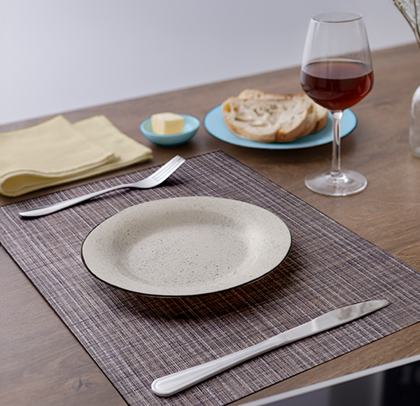 Fine Weave Walnut Brown Placemat styled with tableware