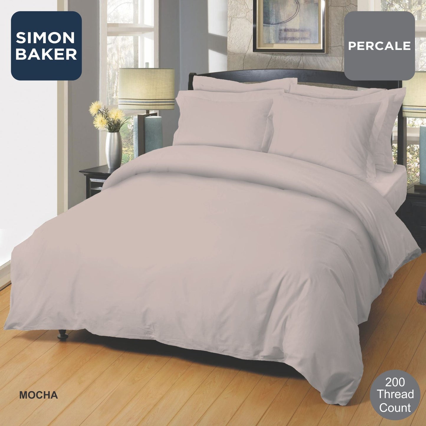 Simon Baker | 200 TC Poly 50/Cotton 50 Percale - Mocha Fitted Sheets Standard & XL