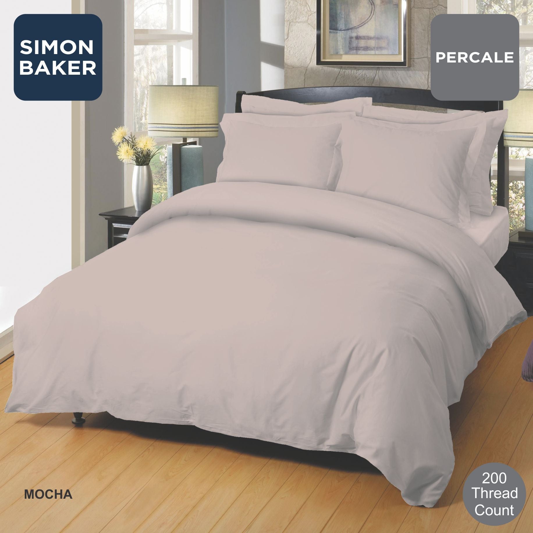 Simon Baker | 200 Thread Count Poly 50/Cotton 50 Percale - Mocha Flat Sheet XL