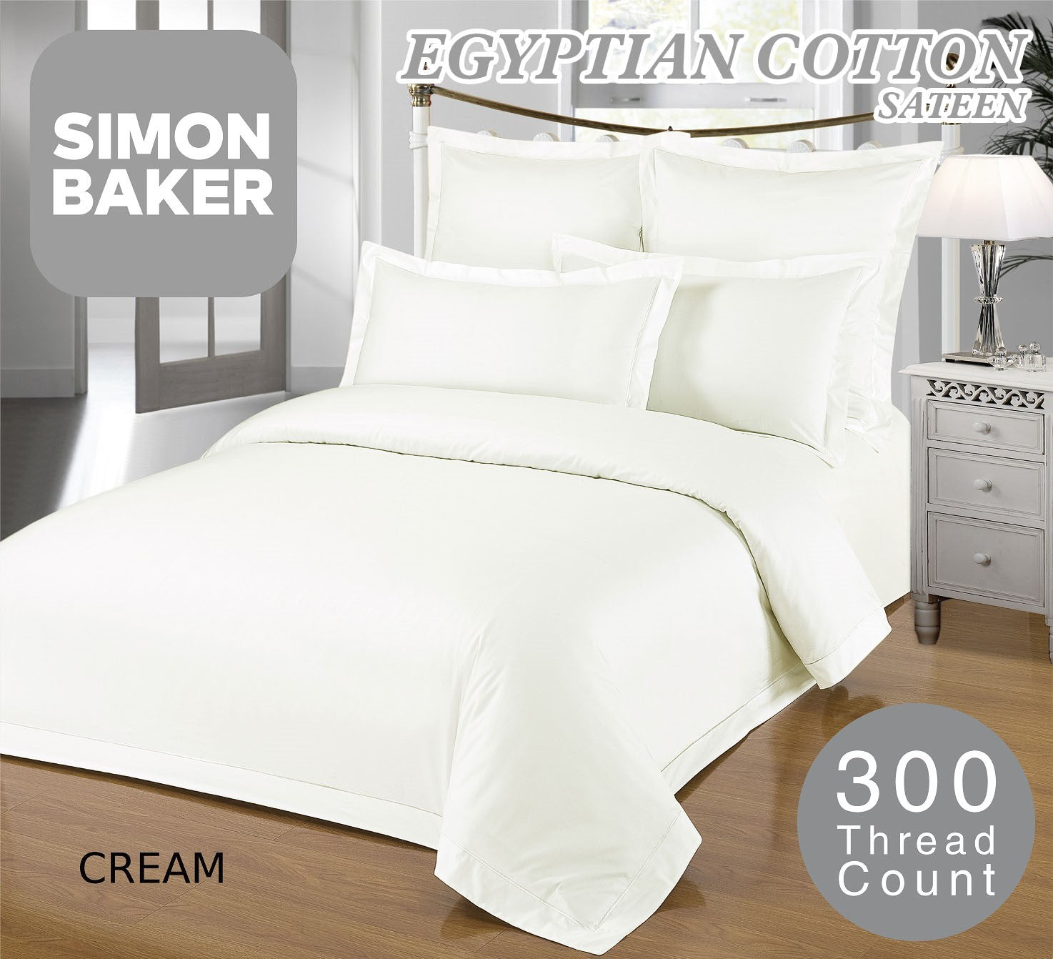 Simon Baker | 300TC 100% Egyptian Cotton Fitted Sheet Standard Cream